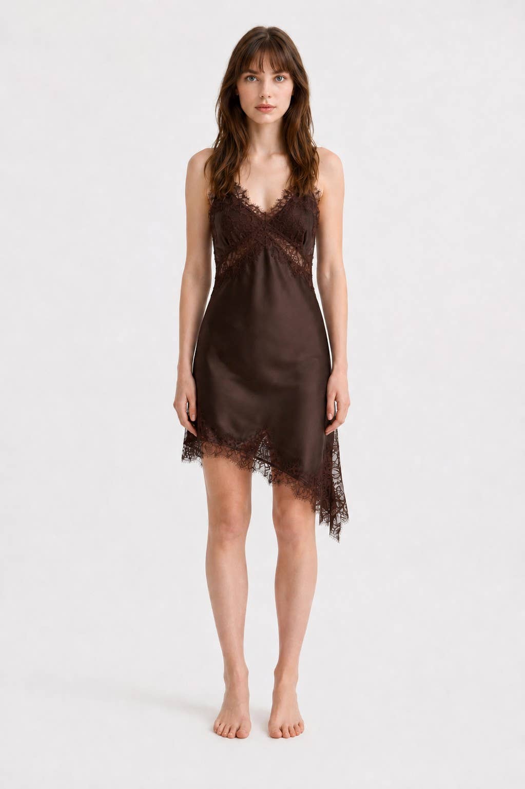 Lace brown slip dress