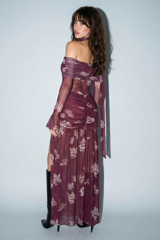 Floral mesh off shoulder