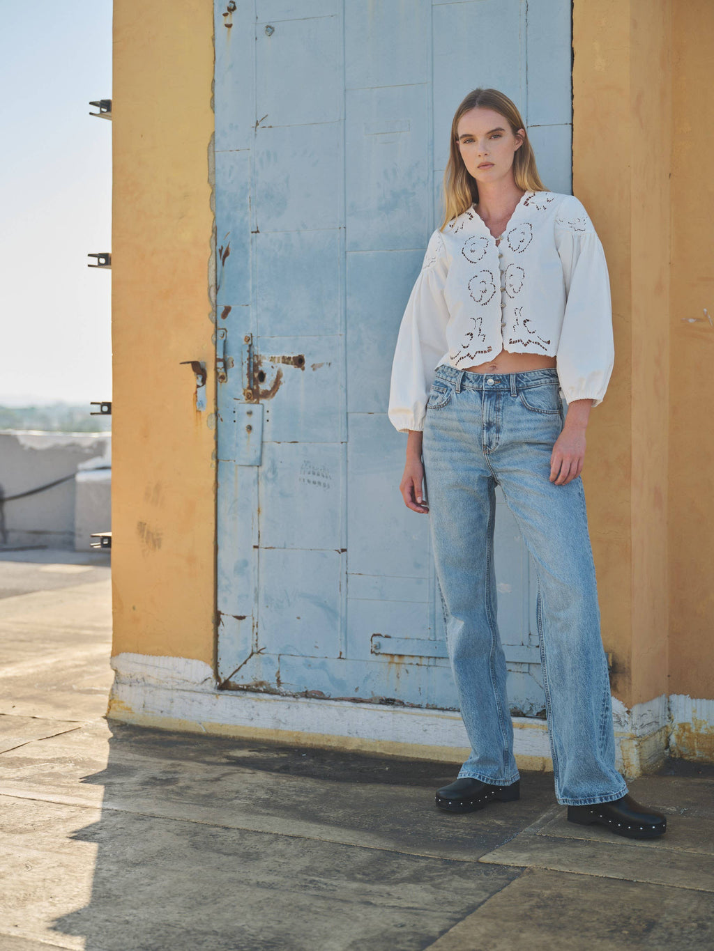 Denim eyelet blouse