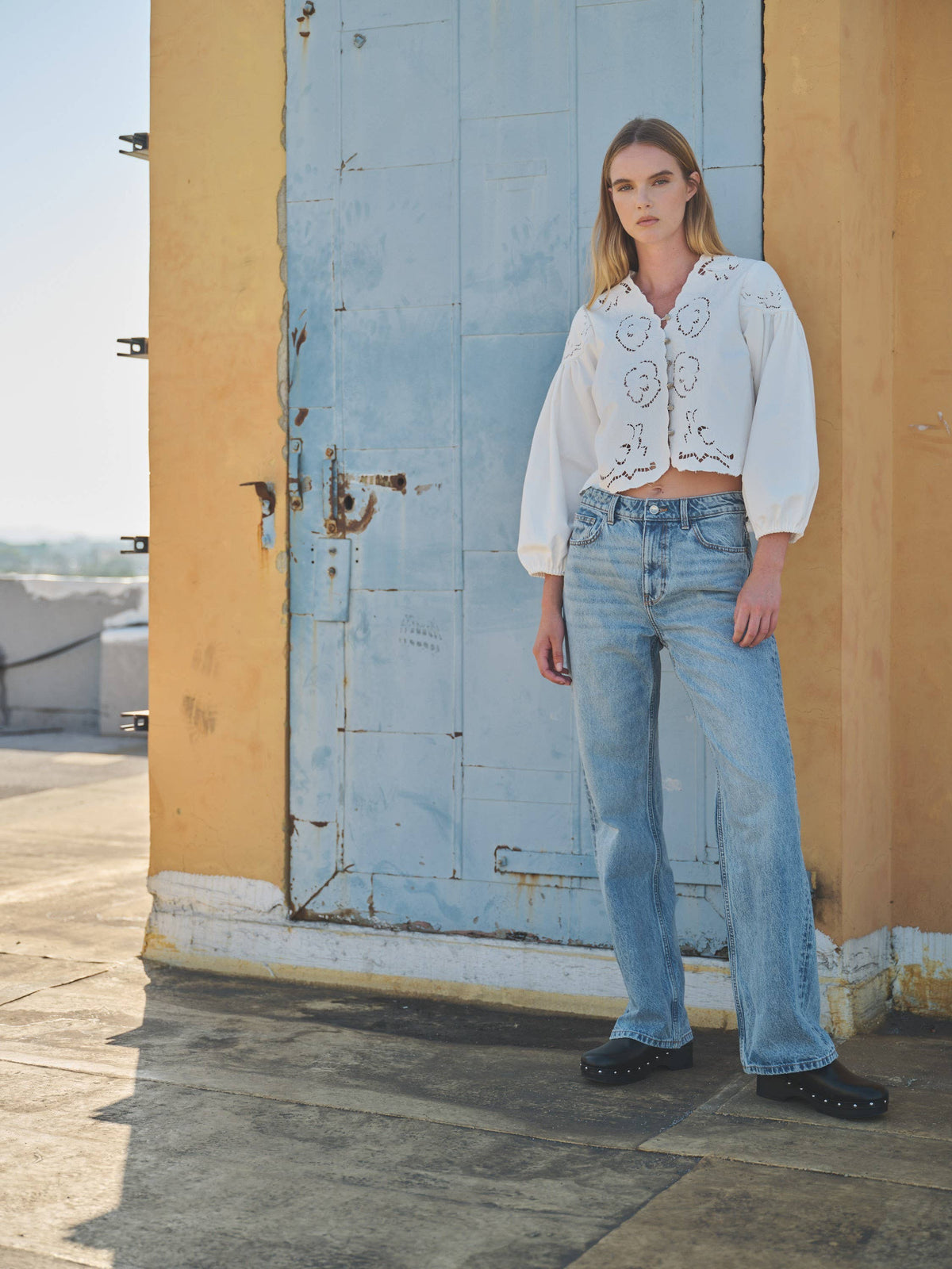 Denim eyelet blouse