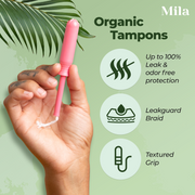 Mila Hygiene: Organic Tampon - Organic Tampons Multipack w/BPA-Free Plastic Applicator - Odor & Chlorine Free Organic Cotton Tampons - 100% Leak Protection, Natural Tampons for Women