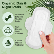 Mila Hygiene: Organic Day Pads - Organic Pads for Women w/ 4-Layer Absorbent Pads Core - Fragrance Free Organic Pads with Wings - Soft Natural Cotton Pads, Sanitary Pads for Women - Day Pads, 16pc