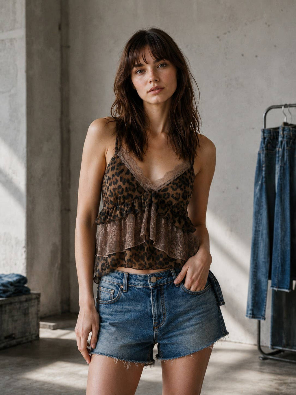Leopard ruffle top
