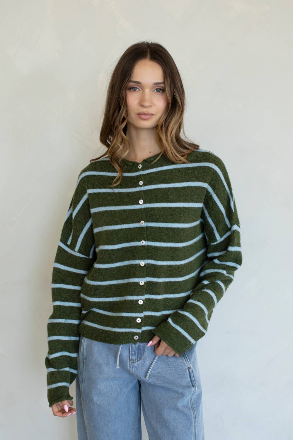 Green Striped Cardigan
